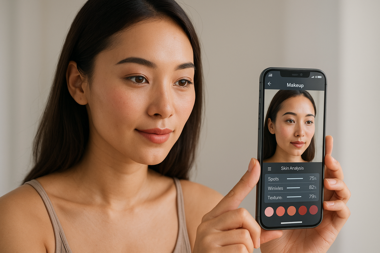 AIによるメイク診断を受ける女性のイメージ