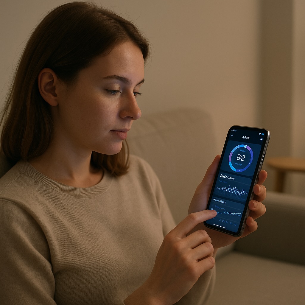 AIメンタルヘルスアプリを使ってリラックスする女性のイメージ