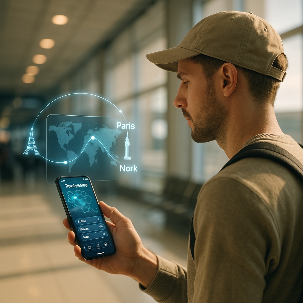 AI旅行プランナーアプリを使う旅行者のイメージ