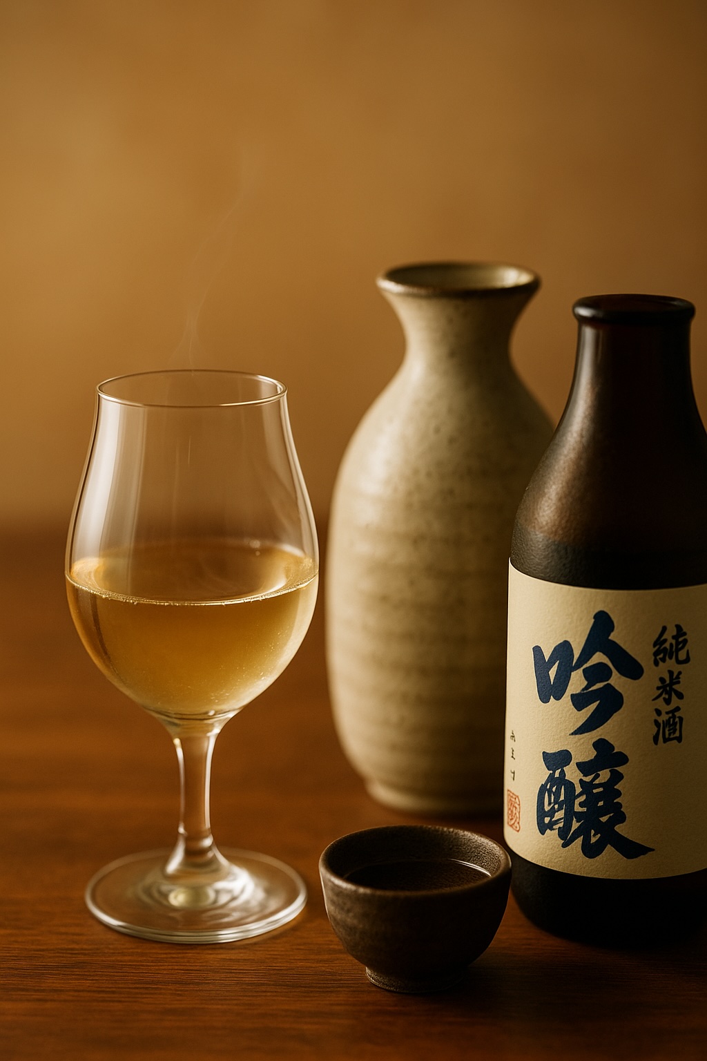 香りと味わいを象徴する日本酒と酒器の静物写真