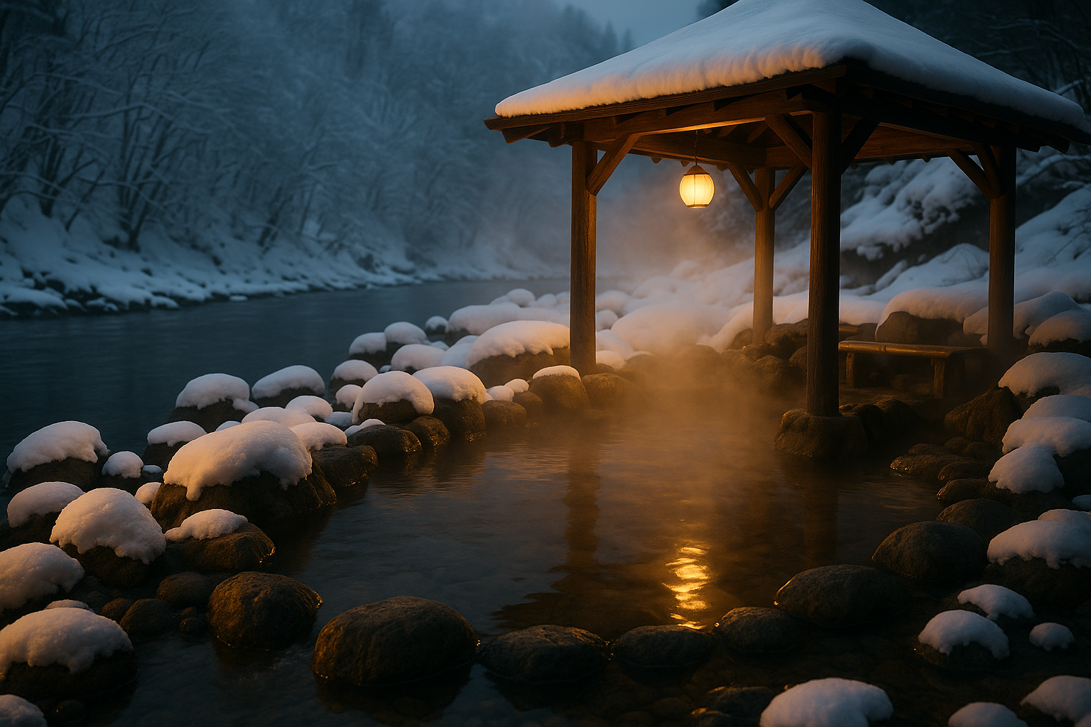 赤倉温泉の川沿い露天風呂