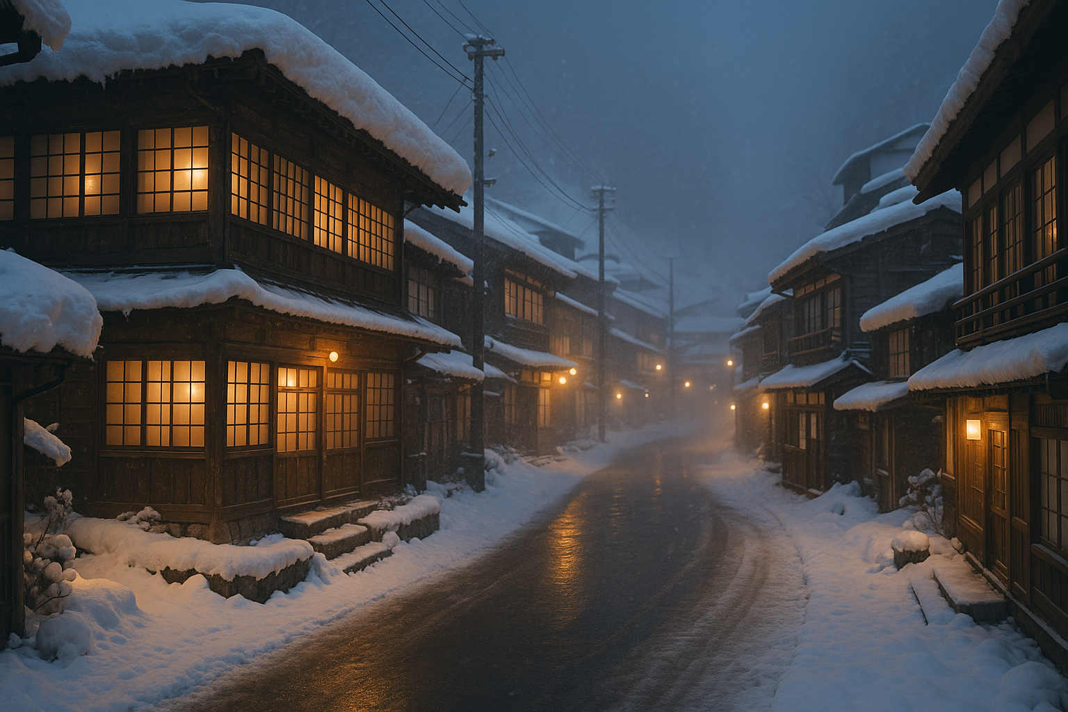 肘折温泉の雪景色